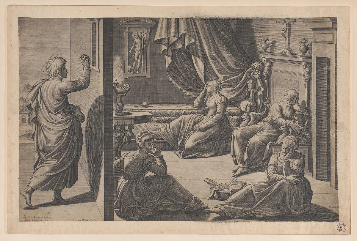 Saint Nicholas of Bari and the Three Poor Girls — Cristofano Cartaro|Jan van der Straet, called Stradanus|Claudio Duchetti|Cornelis Cort|Giulio Roschi Hortini