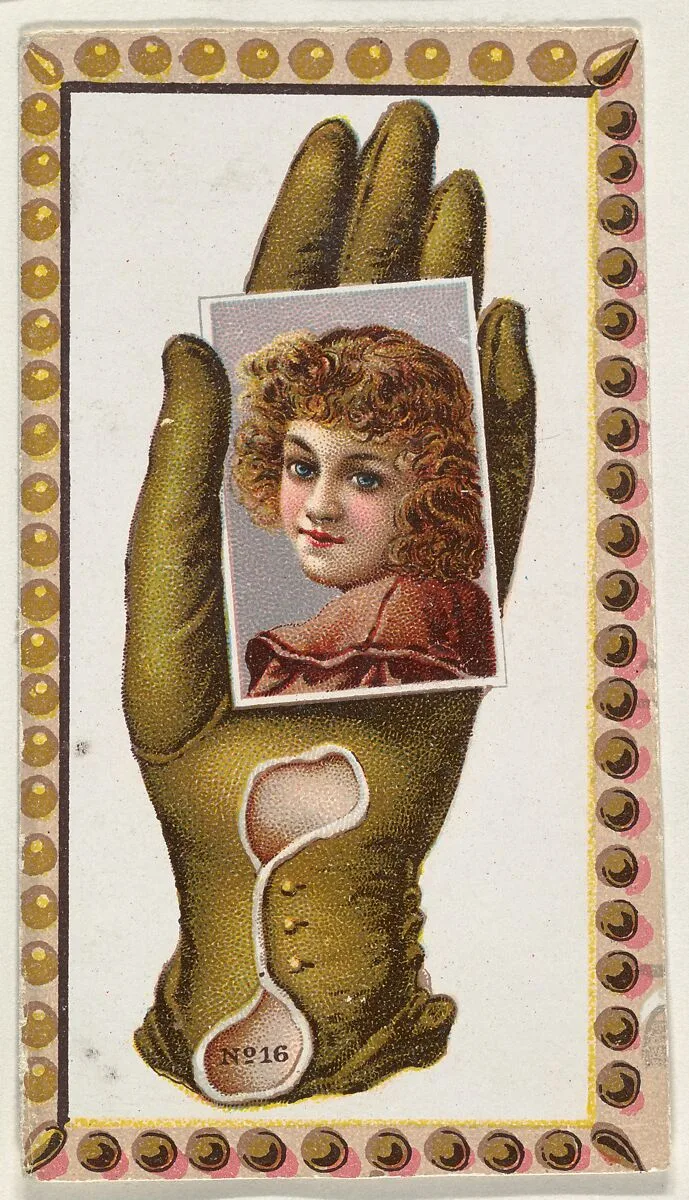 Card Number 16, cut-out from banner advertising the Opera Gloves series (G29) for Allen & Ginter Cigarettes — Allen & Ginter|American Tobacco Company