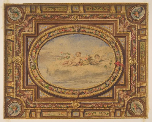 Design for a painted ceiling with putti on clouds in a central oval