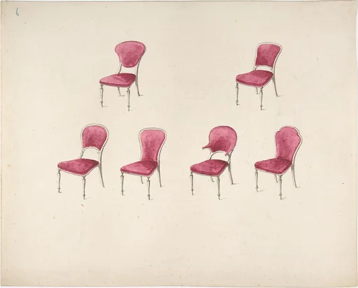 Design for Six Chairs with Scarlet Upholstery (verso: Sketch for Sofa)
