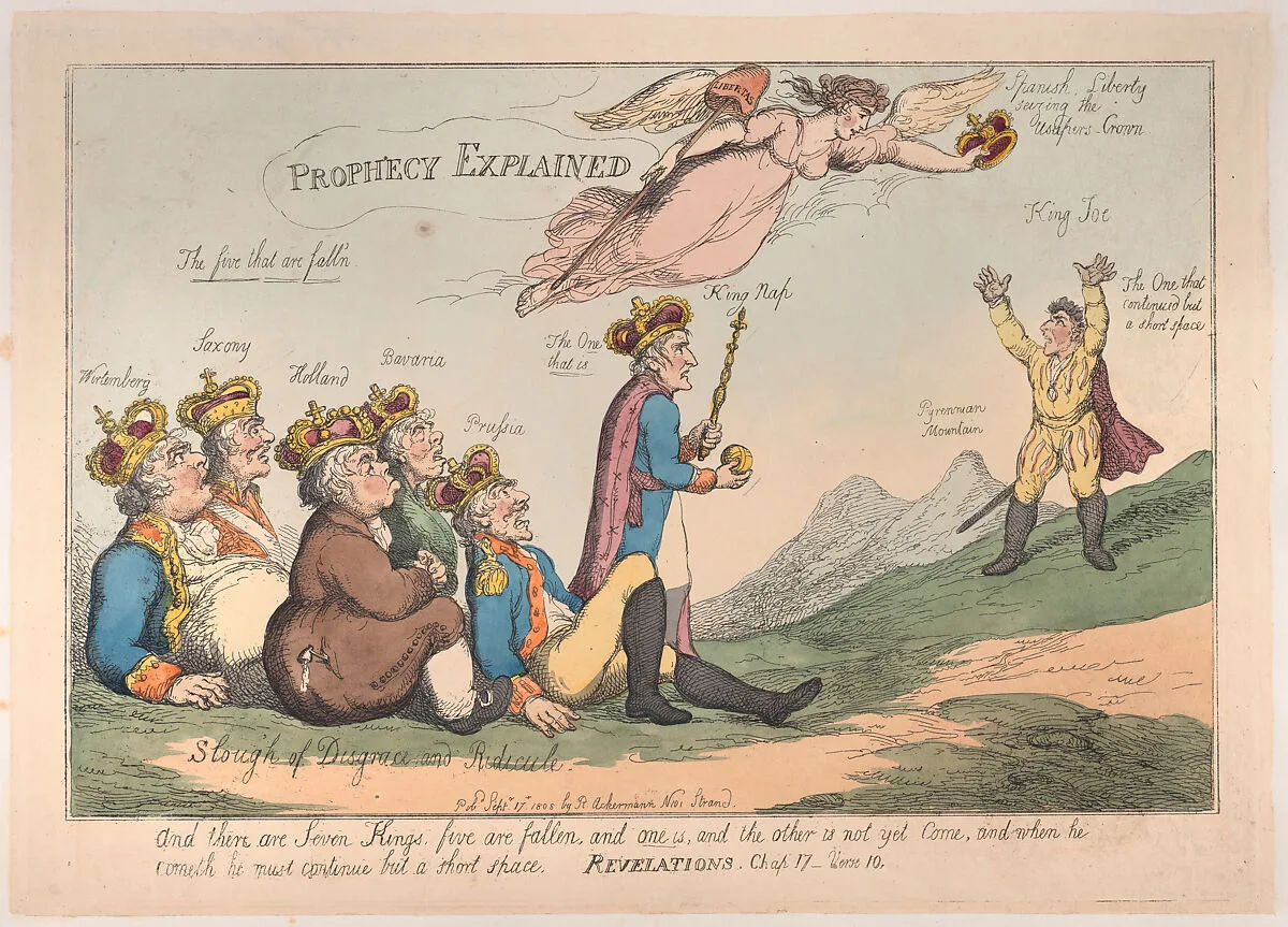 Prophecy Explained — Rudolph Ackermann, London|Joseph Bonaparte|George Murgatroyd Woodward|Thomas Rowlandson