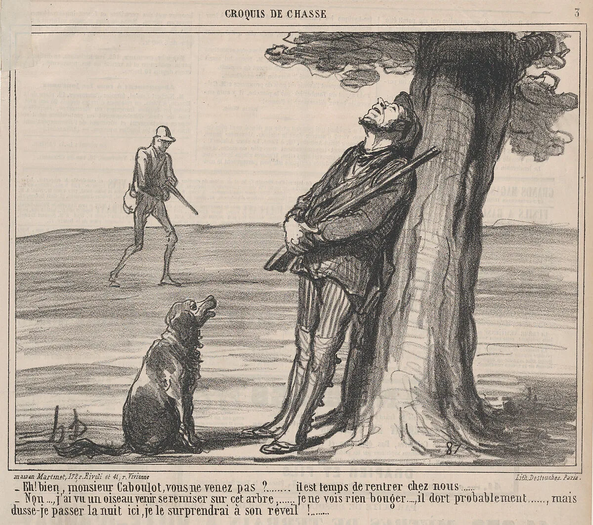 Eh! bien, monsieur Caboulot, vous ne venez pas?...., from Croquis de Chasse, published in Le Charivari, October 6, 1859 — Aaron Martinet|Destouches|Honoré Daumier