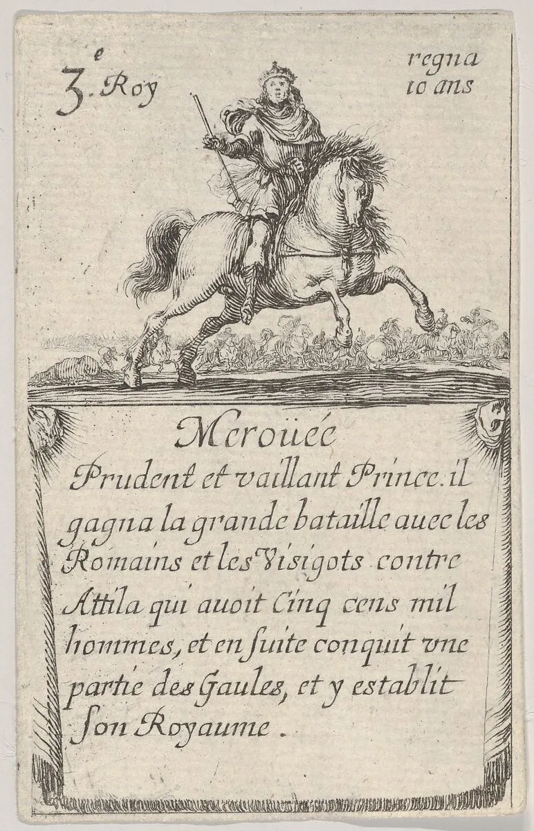 Meroüée / Prudent et vaillant..., from 'Game of the Kings of France' (Jeu des Rois de France) — Stefano della Bella