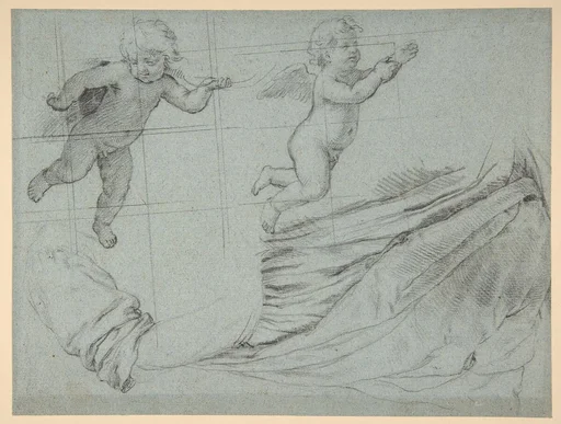 Studies of Two Flying Putti and of Drapery (recto); Seated Virgin and Child, and Kneeling Child (verso)