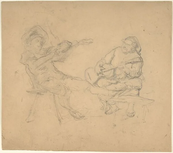 Two Seated Musicians (Recto); A Group of Figures Squared with Diagonal Lines (Verso) — Camilo Innocenti