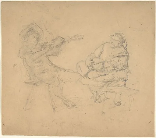 Two Seated Musicians (Recto); A Group of Figures Squared with Diagonal Lines (Verso)