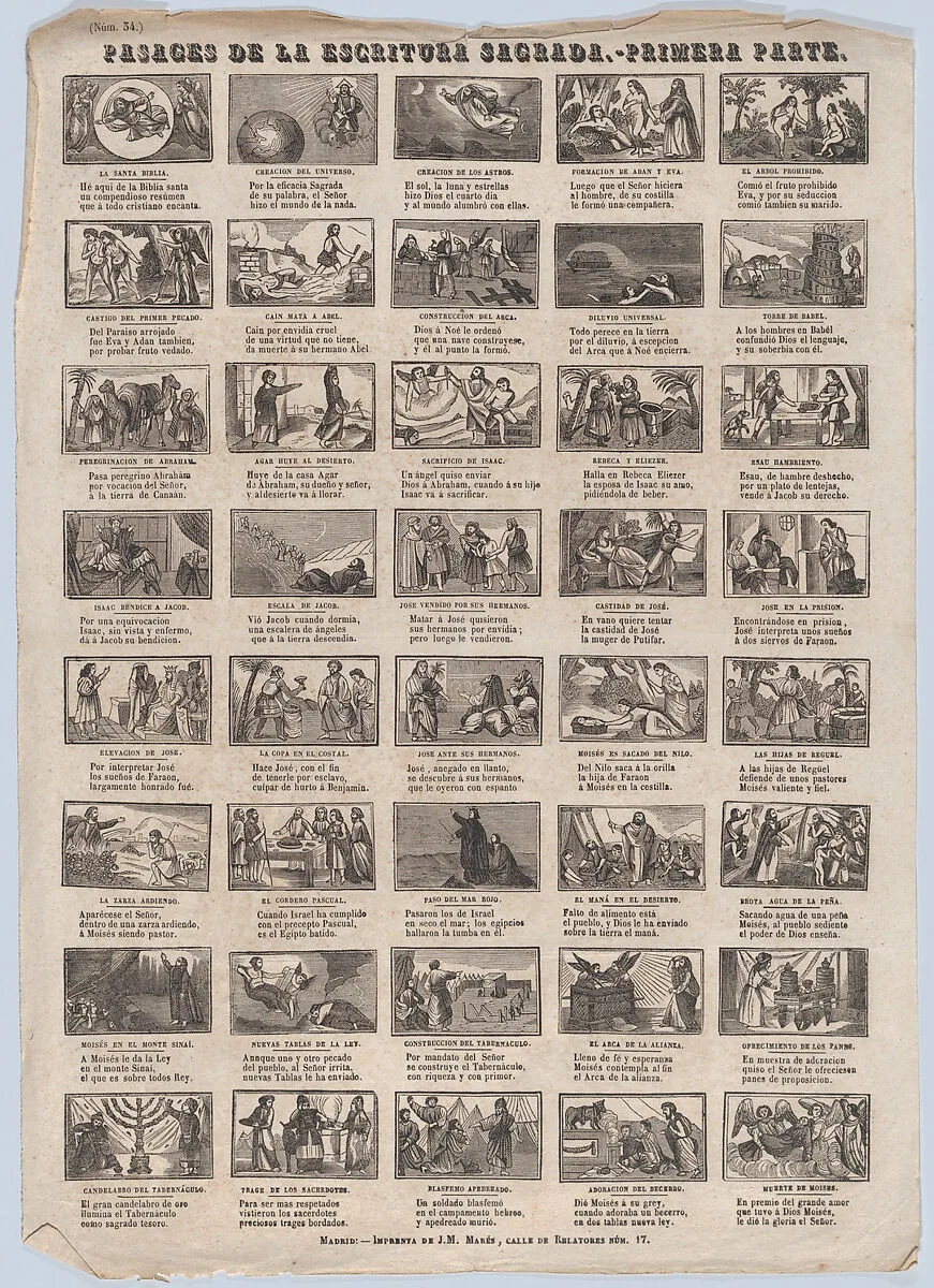 Broadside with 48 scenes illustrating passages of holy scripture (Part I) — José María Marés