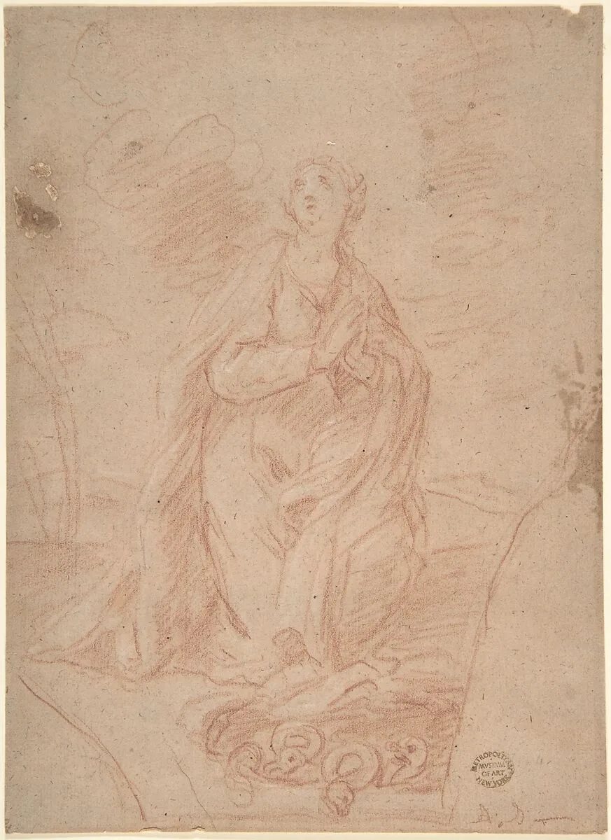 Virgin Kneeling in Prayer — Anonymous, Italian, Roman-Bolognese, 17th century