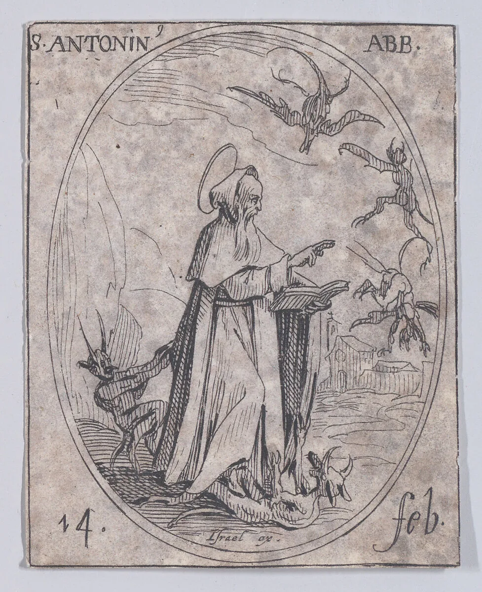 S. Antonin, abbé (St. Anthony, Abbot), February 14th, from "Les Images De Tous Les Saincts et Saintes de L'Année" (Images of All of the Saints and Religious Events of the Year) — Jacques Callot|Israël Henriet