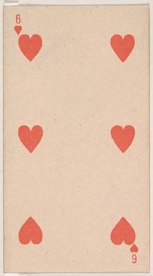 Six of Hearts, from the Transparent Playing Cards series (N220) issued by Kinney Bros. — Kinney Brothers Tobacco Company
