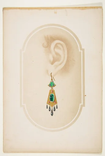 Design for an earring with a green scarab