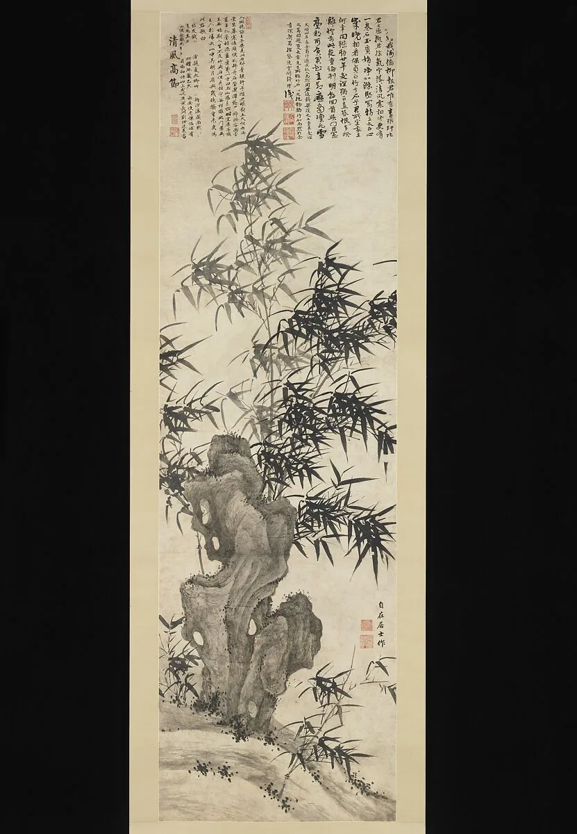 明 夏昶 清風高節圖 軸|Windblown bamboo — Xia Chang