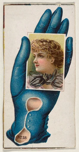 Card Number 18, cut-out from banner advertising the Opera Gloves series (G29) for Allen & Ginter Cigarettes