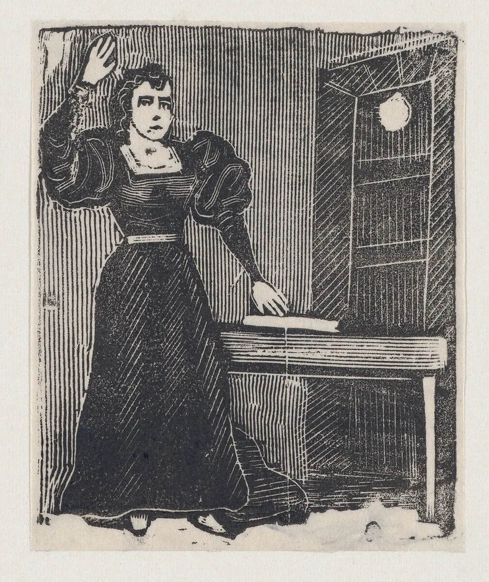 A woman (Maria la Chiquita) in a prison cell — José Guadalupe Posada