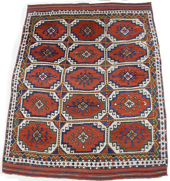 Carpet with Repeating Medallion Pattern on Red Background — Unknown