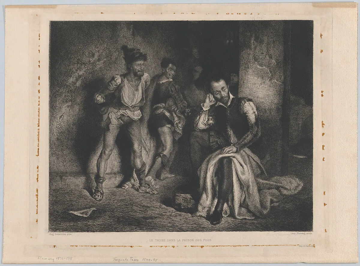 Tasso in Prison, from "L'Art" — Léopold Flameng|Eugène Delacroix|Alfred Salmon|Torquato Tasso