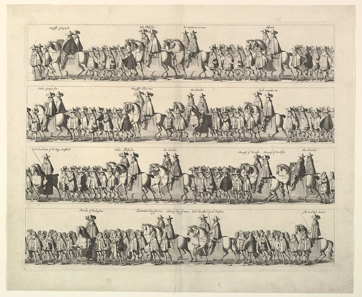 Coronation Procession of Charles II Through London (from John Ogilby's "The Entertainment of...Charles II," London, 1662) — Wenceslaus Hollar|John Ogilby|Charles II, King of England, Ireland, Scotland and Wales