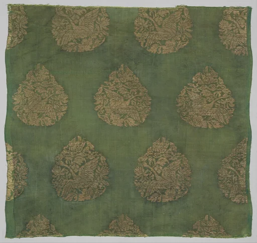金 綠地獵鵝紋織金絹|Textile with Swan Hunt