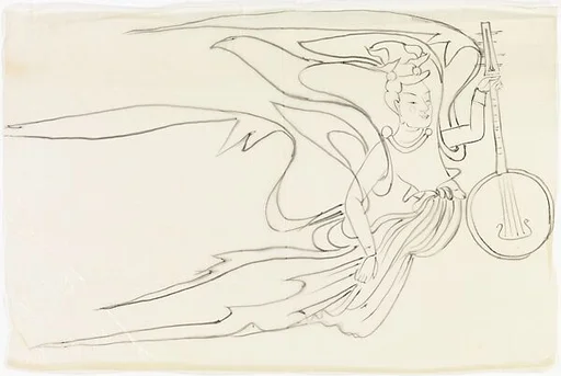 現代 謝稚柳 敦煌飛天臨本 鏡片|Flying Celestial (Apsara) with Musical Instrument