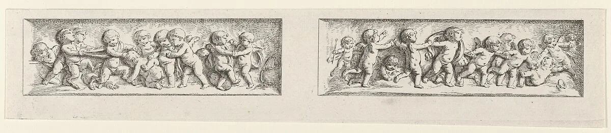 Two Friezes with Playing Putti, from: L'Oeuvre de J. B. Huet (Premier Livre, Sixieme Cahier, pl. 34) — Jean-Baptiste Huet I
