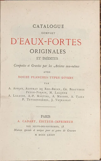 Catalogue complet d'eaux-fortes originales et inedites