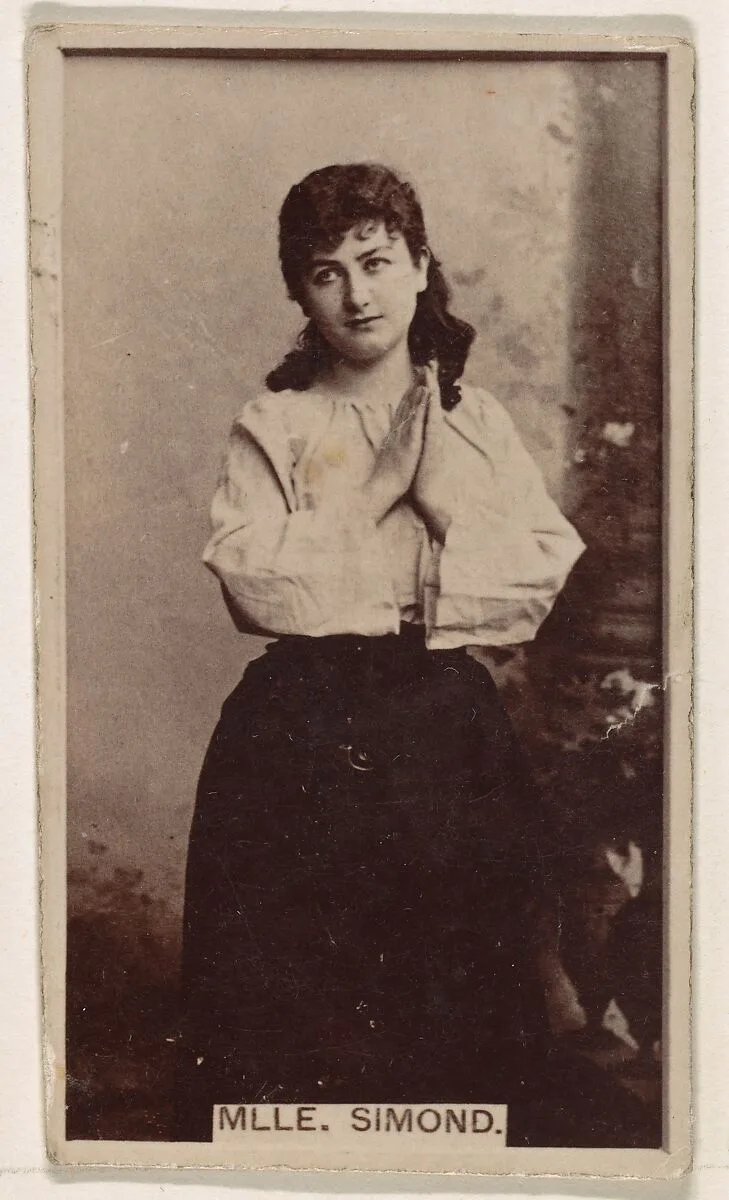 Mlle. Simond, from the Actresses series (N245) issued by Kinney Brothers to promote Sweet Caporal Cigarettes — Kinney Brothers Tobacco Company