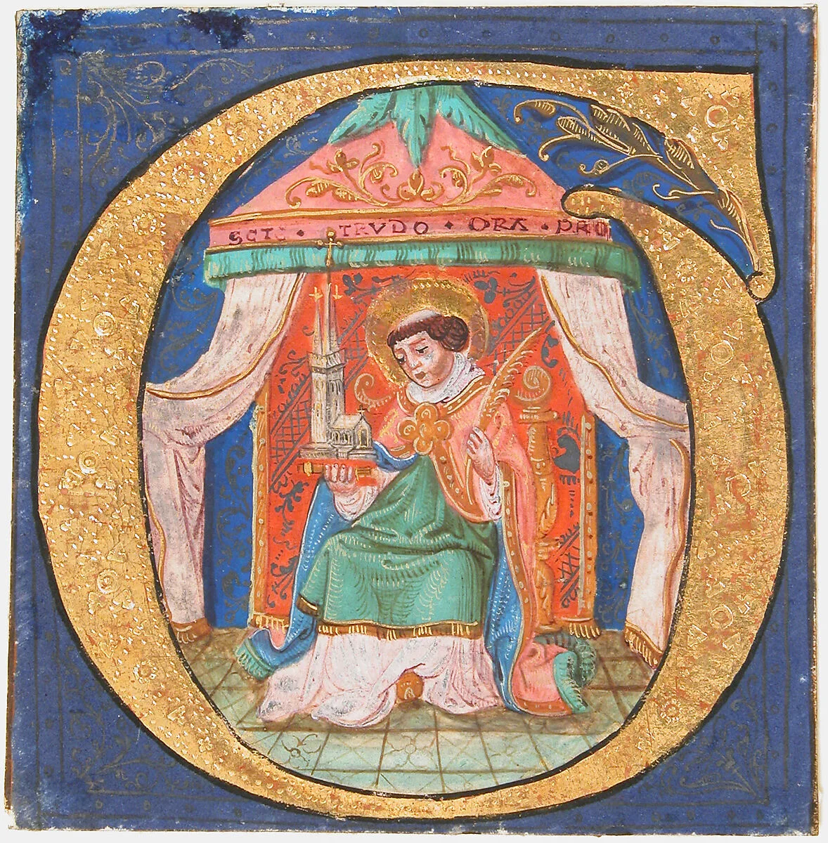 Manuscript Illumination with Saint Trudo (Trond) in an Initial O, from a Choir Book — Unknown
