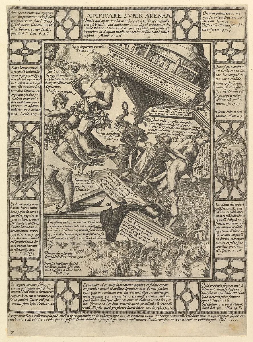 Aedificare Super Arenam, from "Allegories of the Christian Faith, from Christian and Profane Allegories" — Hendrick Goltzius
