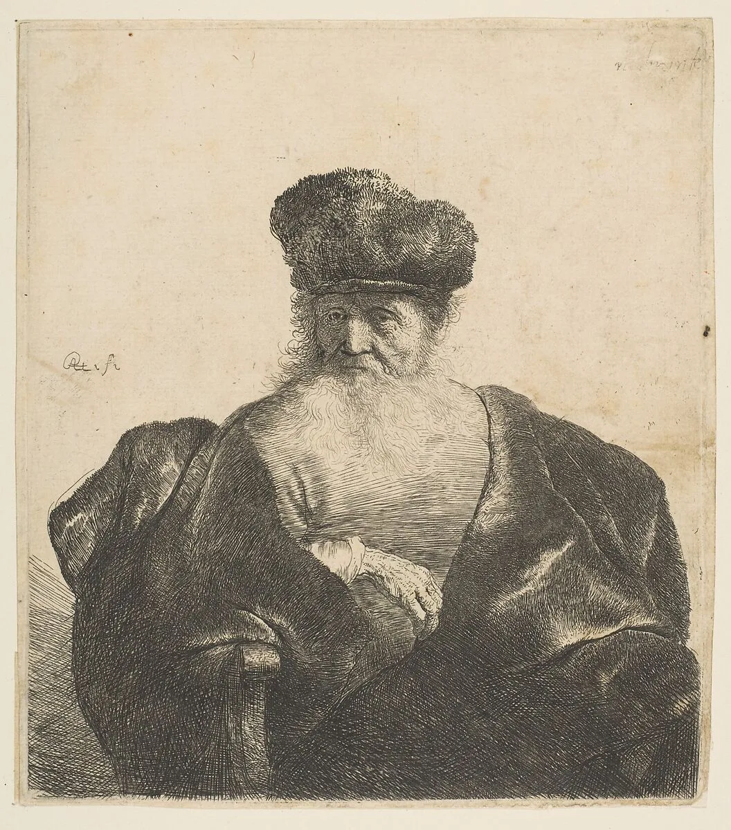 Old Man with Beard, Fur Cap, and Velvet Cloak — Rembrandt (Rembrandt van Rijn)