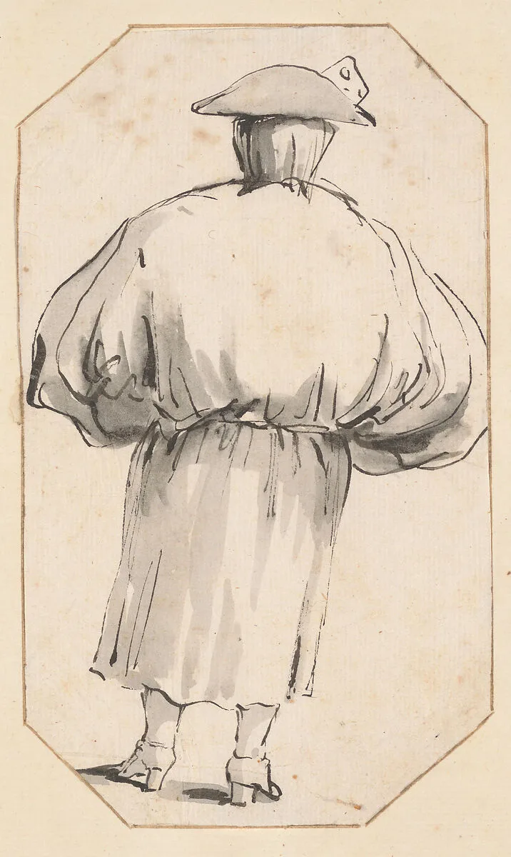 Caricature of a Person in a Voluminous Gown, Seen from Behind — Giovanni Battista Tiepolo