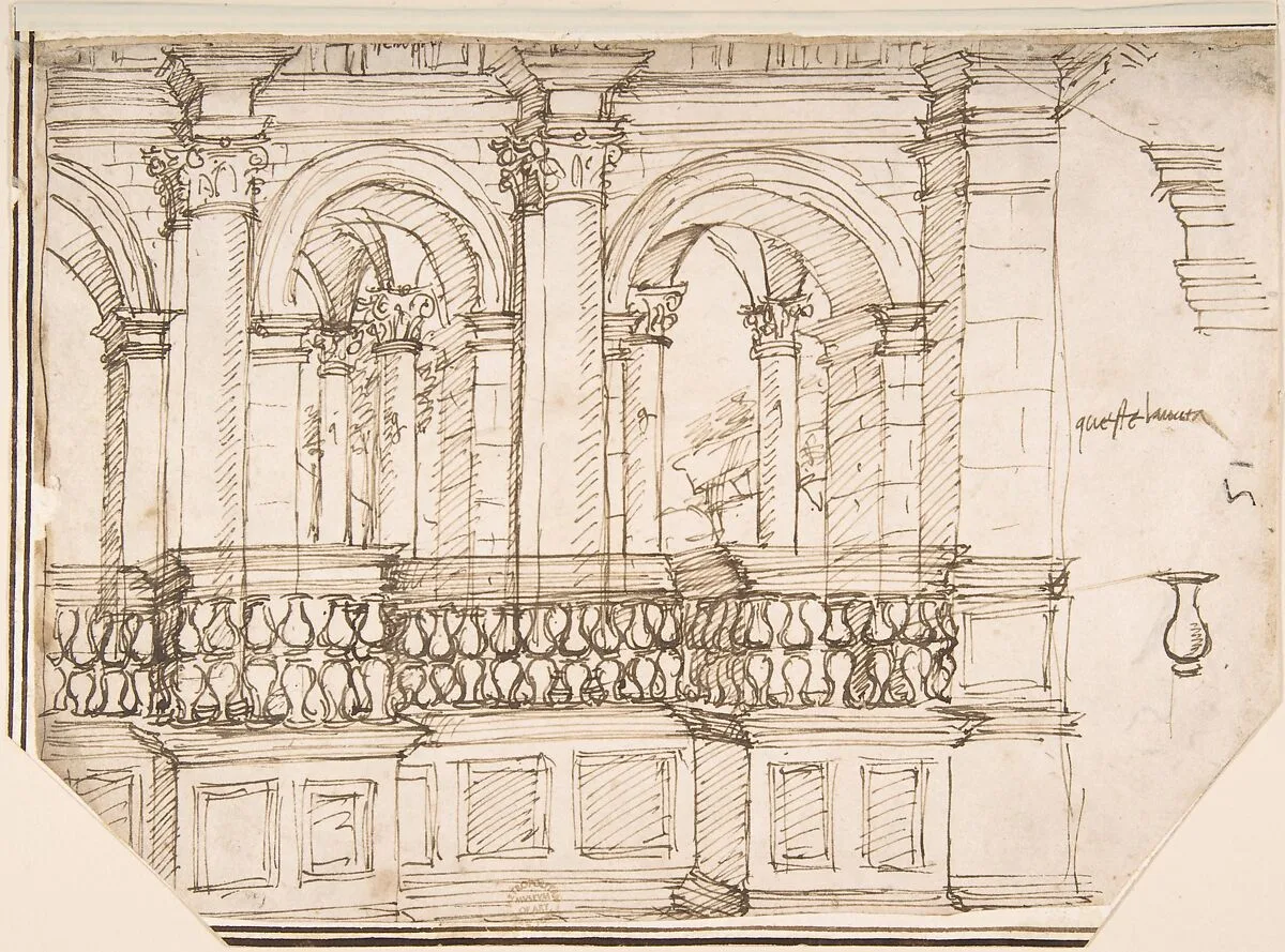 Arcade in the Balustrade (Stage Setting?) — Anonymous, Italian, 16th century