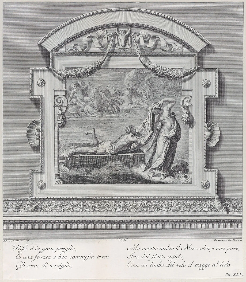 Plate 26: Ulysses escaping on a raft with the aid of the sea deity Leucothea — Gabriel Söderling|Bartolomeo Crivellari|Pellegrino Tibaldi|Giampietro Zanotti