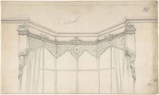 Partial Design for Bay Window with Monogrammed Curtains