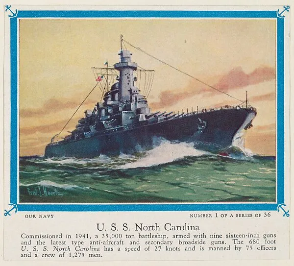 No. 1, U. S. S. North Carolina, collector card from the Our Navy series (D62), issued by the Kelley Baking Company — Kelley Baking Company