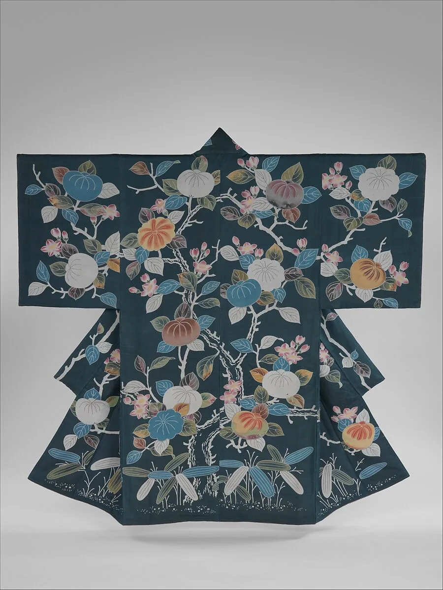 納戸平絹地橘模様夜着|Yogi Coverlet — Unknown