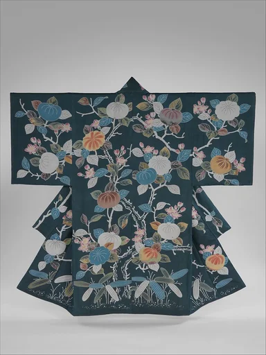 納戸平絹地橘模様夜着|Yogi Coverlet