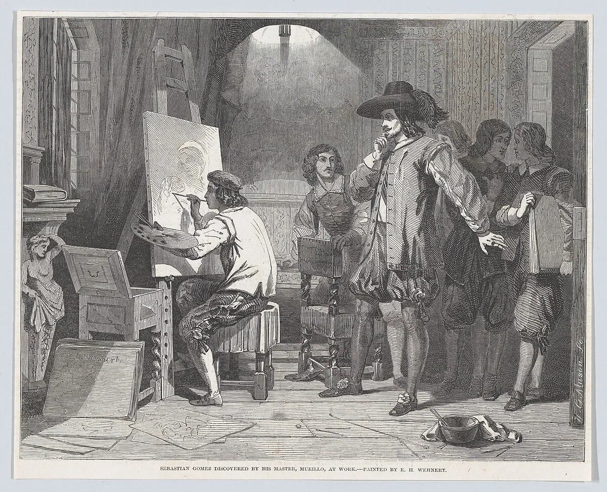 Sebastian Gomez Discovered by His Master Murillo, At Work, from "Illustrated London News" — Walter George Mason|Bartolomé Estebán Murillo|Edward Henry Wehnert|Sebastián Gómez