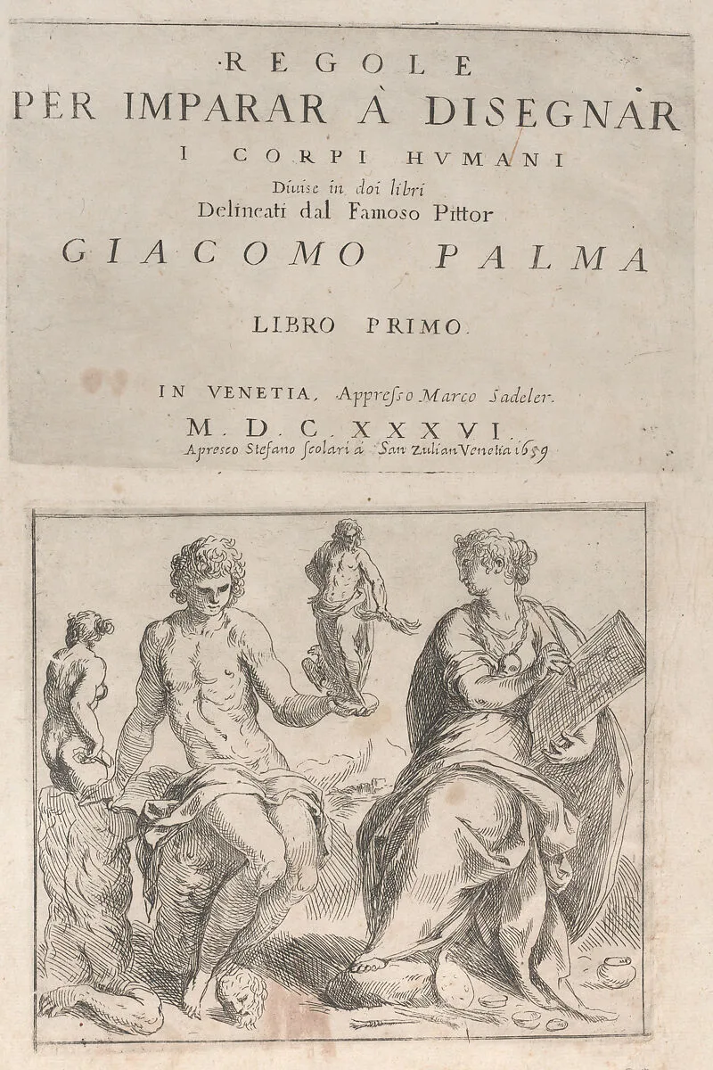 'Regole per Imparar a Disegnar i corpi humani ... Giacomo Palma' Libro Primo (title page and 7 plates), bound together with Libro Secondo (title page and 11 plates) — Jacopo Palma the Younger|Stefano Scolari|Marcus Sadeler