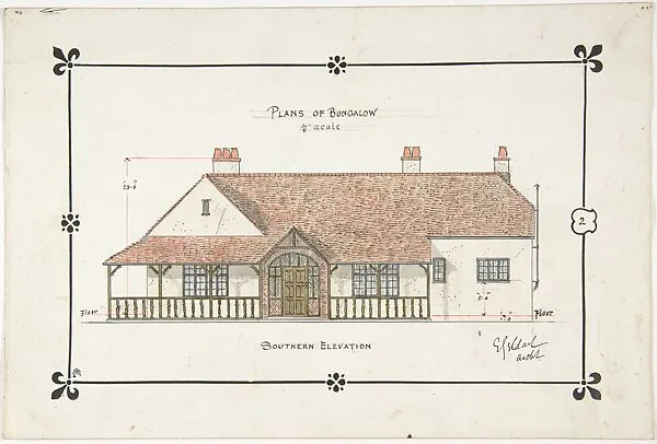 Bungalow drawing -- Southern Elevation — Ernest Geldart