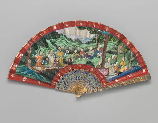 Folding Fan with Scene of Figures in a Landscape