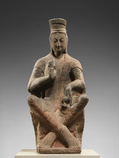 北魏　彩繪石雕交腳菩薩像（彌勒）|Bodhisattva (Maitreya) with crossed ankles