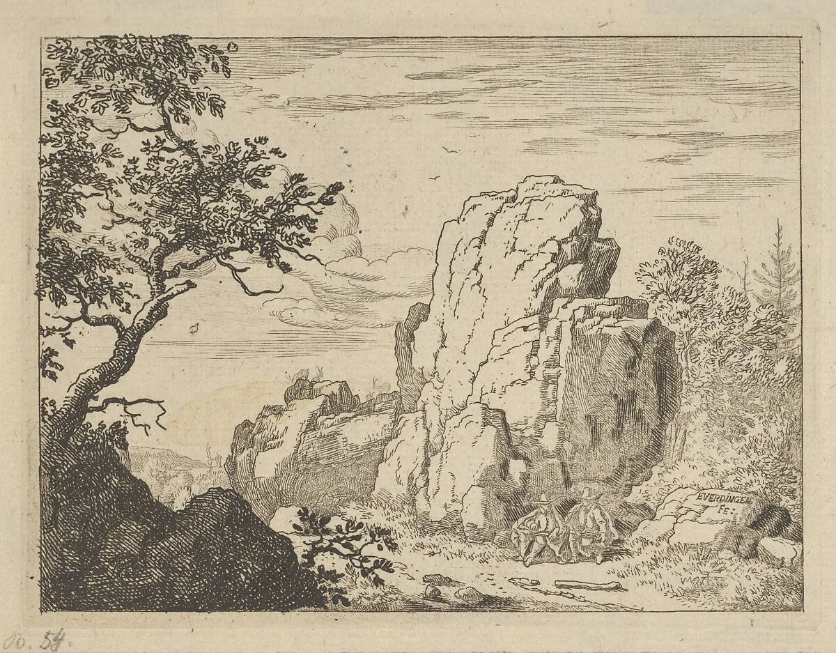 Two Men Seated at the Foot of a High Rock — Allart van Everdingen