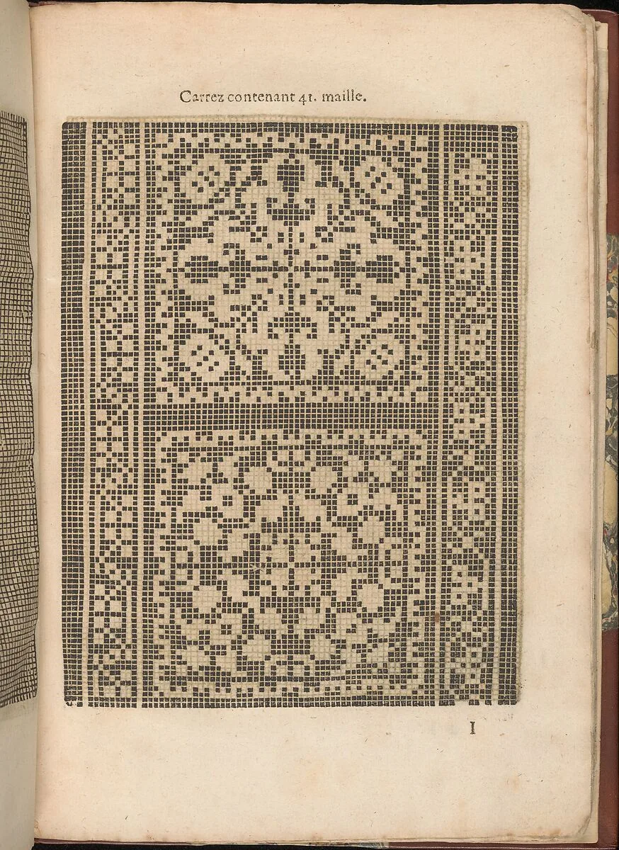 Les Secondes Oeuvres, et Subtiles Inventions De Lingerie du Seigneur Federic de Vinciolo Venitien, page 33 (recto) — Federico de Vinciolo|Catherine de Bourbon|Jean Le Clerc