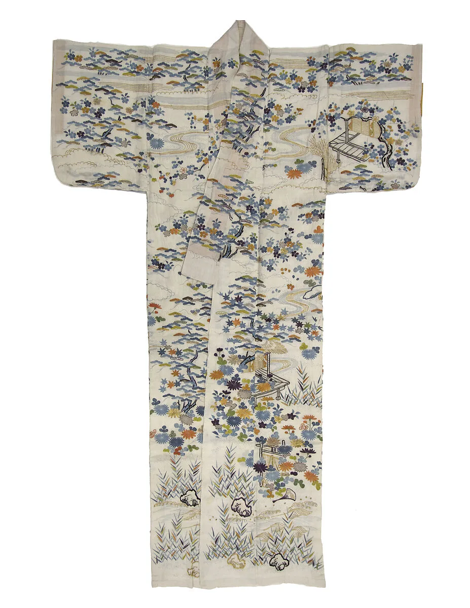 御所解源氏物語模様帷子|Summer Robe (Katabira) with Seasonal Landscapes and Scenes from The Tale of Genji — Unknown