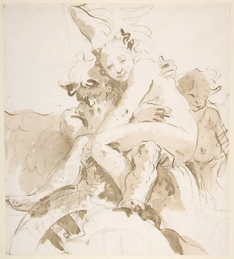 Time Holding a Nude Woman, a Putto at Right