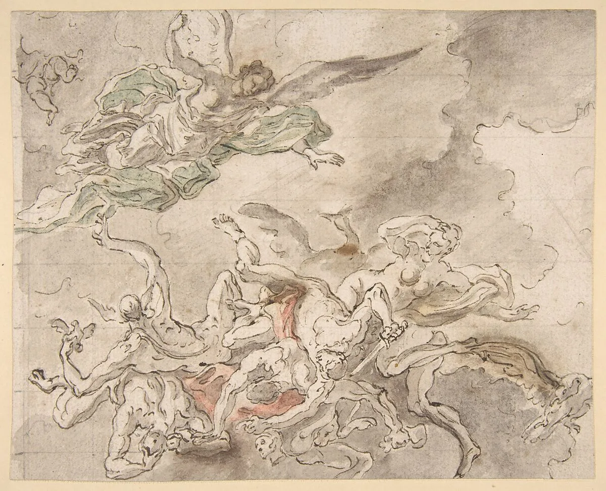 Study for the Fall of Simon Maqus, S. Paolo Maggiare, Naples, 1690 — Francesco Solimena