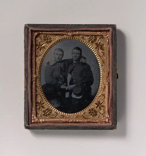 [Two Union Soldiers Holding Hands, Arms Around Each Other's Shoulders]