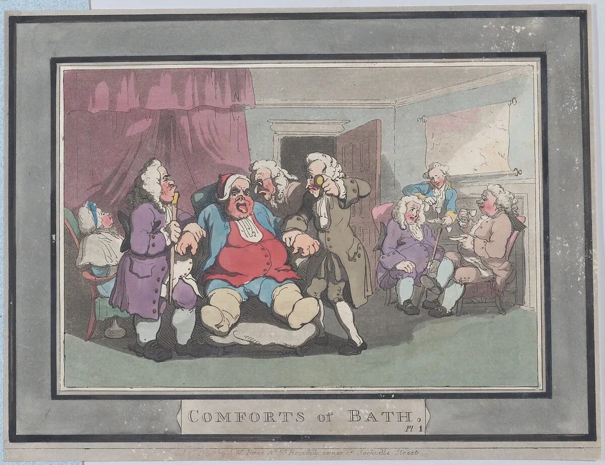Comforts of Bath, Plate 1 — Thomas Rowlandson|S. W. Fores