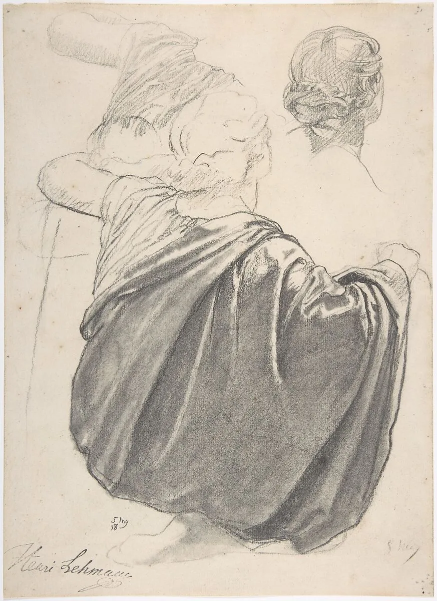 Studies of a Draped Female Figure, Kneeling, Seen from the Back, for the East Transept of the Chruch of Sainte-Clothilde, Paris — Henri Lehmann
