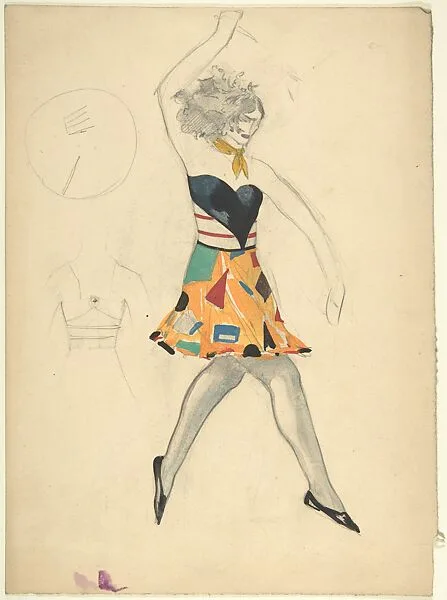 Female dancer in cubist costume holding a knife — Sergey Chekhonin
